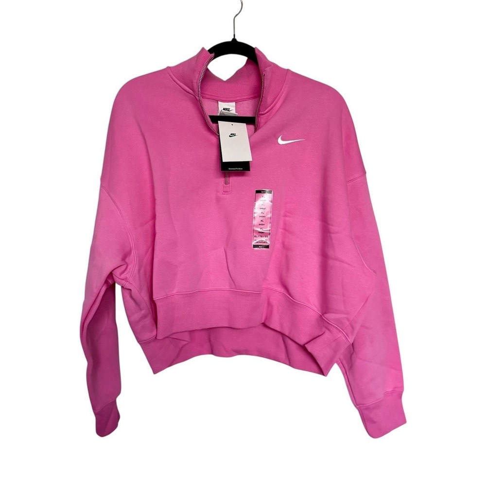 Nike Pink 1/4 Zip Cropped Sweatshirt - XL Short - Women's